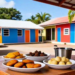 Caribbean Holidays, Cheap Barbados Holidays, Budget-friendly Bajan street food stall serving fish cakes and local dishes in a colourful Barbados village setting