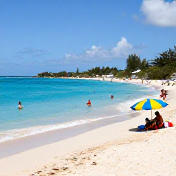 Caribbean Holidays, Cheap Barbados Holidays, Sunny Carlisle Bay in Barbados with turquoise water, sandy beach, colourful umbrellas and relaxed holidaymakers