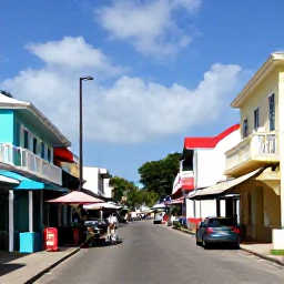 Caribbean Holidays, Cheap Barbados July, Colourful Bridgetown street with historic buildings, local shops, caf&eacute;s and visitors exploring Barbados