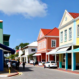 Caribbean Holidays, Cheap Barbados May, Colourful Bridgetown street scene in Barbados with historic buildings, local shops and visitors exploring in warm May weather