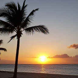 Caribbean Holidays, Cheap Barbados May, Golden Barbados sunset over the Caribbean Sea, silhouettes of palm trees and a tranquil beach in May