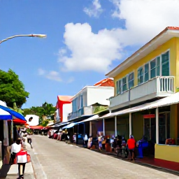 Caribbean Holidays, Cheap Barbados November, Friendly Bridgetown street scene in Barbados with colourful buildings, local shops, pedestrians and tropical sunshine