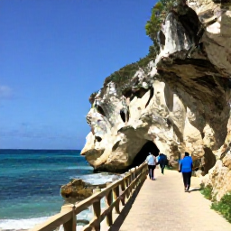 Caribbean Holidays, Cheap Bermuda February, Bermuda coastal walking trail with dramatic limestone cliffs, turquoise sea and hikers enjoying a clear February afternoon
