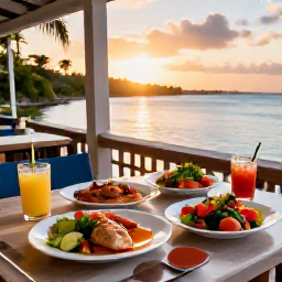 Caribbean Holidays, Cheap Bermuda May, A relaxed Bermuda waterfront restaurant serving fresh fish, colourful salads and local specialities at sunset