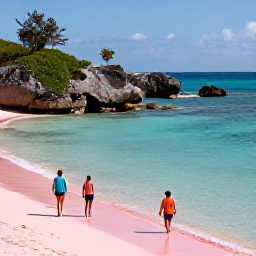 Caribbean Holidays, Cheap Bermuda May, Travellers enjoying Horseshoe Bay in Bermuda, with pink sand, clear water, rocky coves and warm spring sunshine