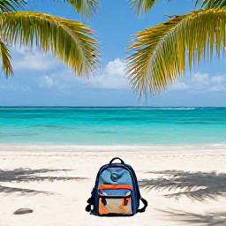 Caribbean Holidays, Cheap Caribbean Backpacking, Budget backpacker overlooking a bright Caribbean beach with a small rucksack, palm trees and clear turquoise water