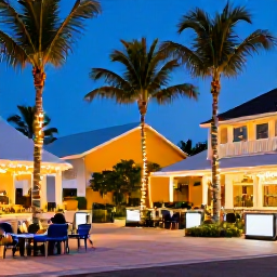 Caribbean Holidays, Cheap Cayman December, Festive December evening in George Town, Grand Cayman, with palm trees, warm lights and a relaxed Caribbean Christmas atmosphere