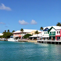 Caribbean Holidays, Cheap Cayman Holidays, Colourful George Town waterfront in Grand Cayman with palm trees, small boats and visitors exploring the streets
