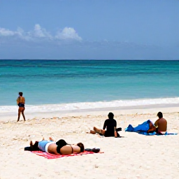 Caribbean Holidays, Cheap Cayman Holidays, Seven Mile Beach on Grand Cayman with visitors relaxing on the sand, turquoise sea and low-cost beach picnic setting