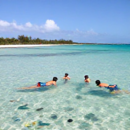 Caribbean Holidays, Cheap Cayman Holidays, Travellers snorkelling in shallow clear water near Grand Cayman with colourful fish and a sunny tropical coastline