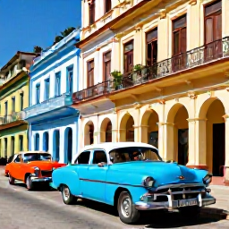 Caribbean Holidays, Cheap Cuba Holidays, Colourful classic American cars beside colonial buildings in Old Havana under bright March sunshine