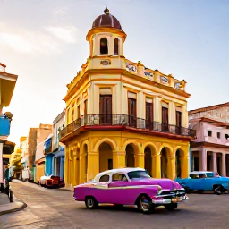 Caribbean Holidays, Cheap Cuba Holidays, Colourful Havana street with classic American cars, colonial buildings and warm February sunshine