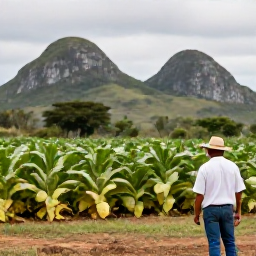 Caribbean Holidays, Cheap Cuba Holidays, Cuban countryside near Vi&ntilde;ales in June, with tobacco fields, limestone hills and a local farmer
