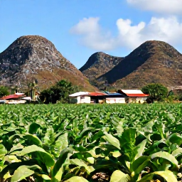 Caribbean Holidays, Cheap Cuba Holidays, Cuban countryside with green tobacco fields, limestone hills and a small rural village in warm March weather