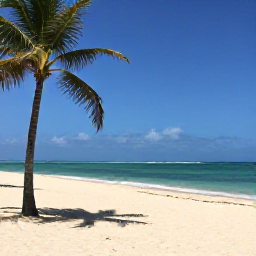 Caribbean Holidays, Cheap Cuba Holidays, Relaxed Cuban beach with palm trees, clear Caribbean sea and a simple affordable seaside resort
