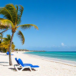 Caribbean Holidays, Cheap Cuba Holidays, White sandy beach in Varadero, Cuba, with calm turquoise sea, sun loungers and palm trees