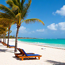 Caribbean Holidays, Cheap Cuba Holidays, White sandy beach with clear turquoise water, palm trees and sun loungers in Varadero, Cuba