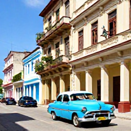 Caribbean Holidays, Cheap Cuba January, Colourful classic American cars passing colonial buildings in Old Havana during a sunny January day