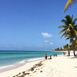 Caribbean Holidays, Cheap Cuba January, White sandy beach with clear turquoise water, palm trees and relaxed holidaymakers in Varadero, Cuba