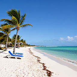 Caribbean Holidays, Cheap Cuba January, Wide white sandy beach in Varadero with clear Caribbean water, sun loungers and palm trees