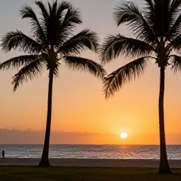 Caribbean Holidays, Cheap Cuba July, A relaxed Cuban sunset over the sea with palm trees, warm golden light and a peaceful holiday setting