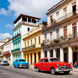 Caribbean Holidays, Cheap Cuba May, Classic colourful American cars passing colonial buildings in Havana, Cuba