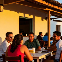 Caribbean Holidays, Cheap Cuba May, Friendly Cuban holidaymakers enjoying an outdoor restaurant in warm evening light