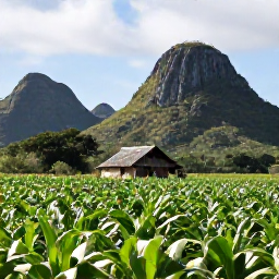 Caribbean Holidays, Cheap Cuba October, Cuban countryside with green tobacco fields, limestone hills and a small traditional farmhouse under a bright sky