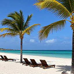 Caribbean Holidays, Cheap Cuba September, Relaxed Cuban beach resort with palm-fringed white sand, clear blue sea and comfortable sun loungers