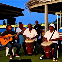 Caribbean Holidays, Cheap Culture Holidays, Relaxed Caribbean music performance with local musicians playing drums and guitars at an outdoor evening gathering
