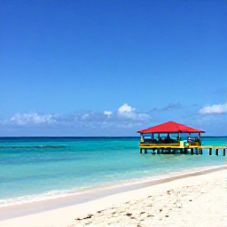 Caribbean Holidays, Cheap Cura&ccedil;ao April, Sunny Cura&ccedil;ao beach in April with calm turquoise water, white sand and a small colourful beach bar
