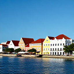 Caribbean Holidays, Cheap Cura&ccedil;ao Holidays, Bright Willemstad waterfront in Cura&ccedil;ao with colourful Dutch colonial buildings, clear blue sky and people enjoying a relaxed holiday morning