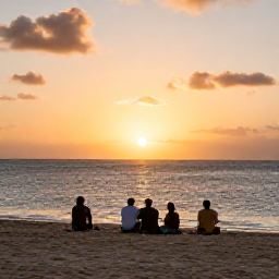 Caribbean Holidays, Cheap Cura&ccedil;ao Holidays, Golden sunset over the Cura&ccedil;ao coastline with a small group enjoying a relaxed, affordable Caribbean holiday beside the sea