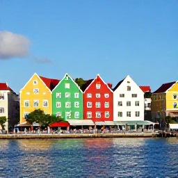 Caribbean Holidays, Cheap Cura&ccedil;ao June, Colourful Dutch colonial buildings and waterfront caf&eacute;s in Willemstad, Cura&ccedil;ao, on a sunny afternoon