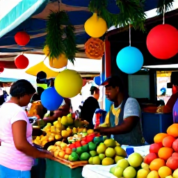 Caribbean Holidays, Cheap December Holidays, A colourful Caribbean street market with local food, tropical fruit and friendly festive decorations