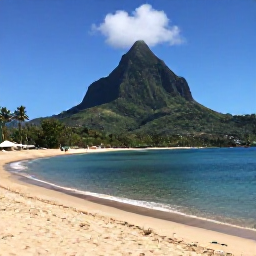 Caribbean Holidays, Cheap December Holidays, A quiet tropical beach in Dominica with calm blue water, green mountains and a few simple local facilities