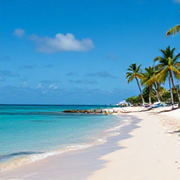 Caribbean Holidays, Cheap December Holidays, A sunny beach on Saint Kitts with calm turquoise water, palm trees and a relaxed December holiday atmosphere