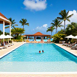 Caribbean Holidays, Cheap December Holidays, Affordable Dominican Republic resort with a bright swimming pool, sun loungers and travellers enjoying a December break