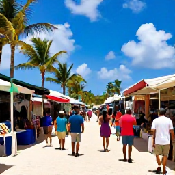 Caribbean Holidays, Cheap December Holidays, Punta Cana beach market with colourful local crafts, friendly visitors and a tropical December setting