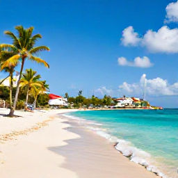 Caribbean Holidays, Cheap December Holidays, Sunny Caribbean beach on Saint Martin with turquoise water, palm trees and a relaxed December holiday atmosphere