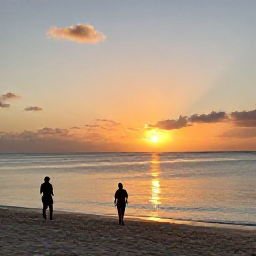 Caribbean Holidays, Cheap December Holidays, Travellers enjoying a calm Caribbean sunset from a sandy beach, with warm colours and calm sea