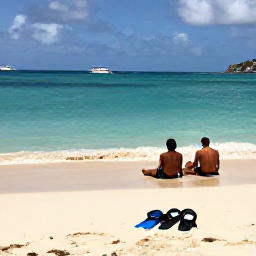Caribbean Holidays, Cheap December Holidays, Travellers relaxing on a calm Caribbean beach in Saint Martin during December, with snorkelling gear and clear water