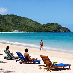 Caribbean Holidays, Cheap December Holidays, Travellers relaxing on a sandy Saint Lucia beach, with affordable sun loungers, clear sea and green hills in the background