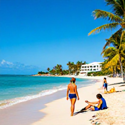 Caribbean Holidays, Cheap December Puerto Rico, Travellers relaxing on a sunny Puerto Rican beach with turquoise water, palm trees and a small budget-friendly hotel nearby