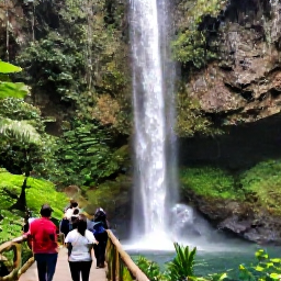 Caribbean Holidays, Cheap December Puerto Rico, Waterfall and lush tropical forest in El Yunque National Forest, with a walking trail and visitors enjoying the scenery