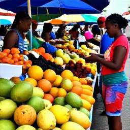 Caribbean Holidays, Cheap Dominica Holidays, A friendly outdoor market in Roseau, Dominica, with colourful tropical fruit, spices, local food and shoppers