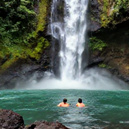Caribbean Holidays, Cheap Dominica Holidays, Travellers swimming in the warm emerald waters of Trafalgar Falls in Dominica, surrounded by dense rainforest and volcanic rocks