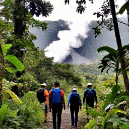Caribbean Holidays, Cheap Dominica July, Hikers walking through Dominica rainforest towards a steaming volcanic valley in July