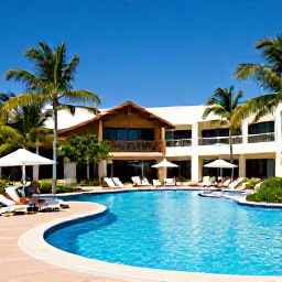 Caribbean Holidays, Cheap Dominican Holidays, Comfortable budget-friendly all-inclusive resort in Punta Cana with swimming pool, palm gardens and guests relaxing in the sunshine