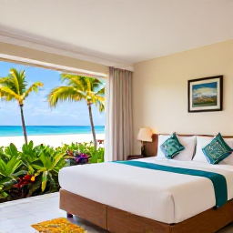 Caribbean Holidays, Cheap February Aruba, Affordable Aruba beach hotel near Eagle Beach, showing a simple comfortable room, tropical gardens, sandy beach and bright February sunshine